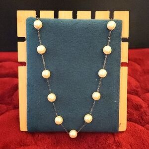 Spaced Pearl Gold Tone Chain Necklace with Extender